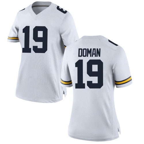 Tommy Doman Michigan Wolverines Women's NCAA #19 White Game Brand Jordan College Stitched Football Jersey LUI5054WB
